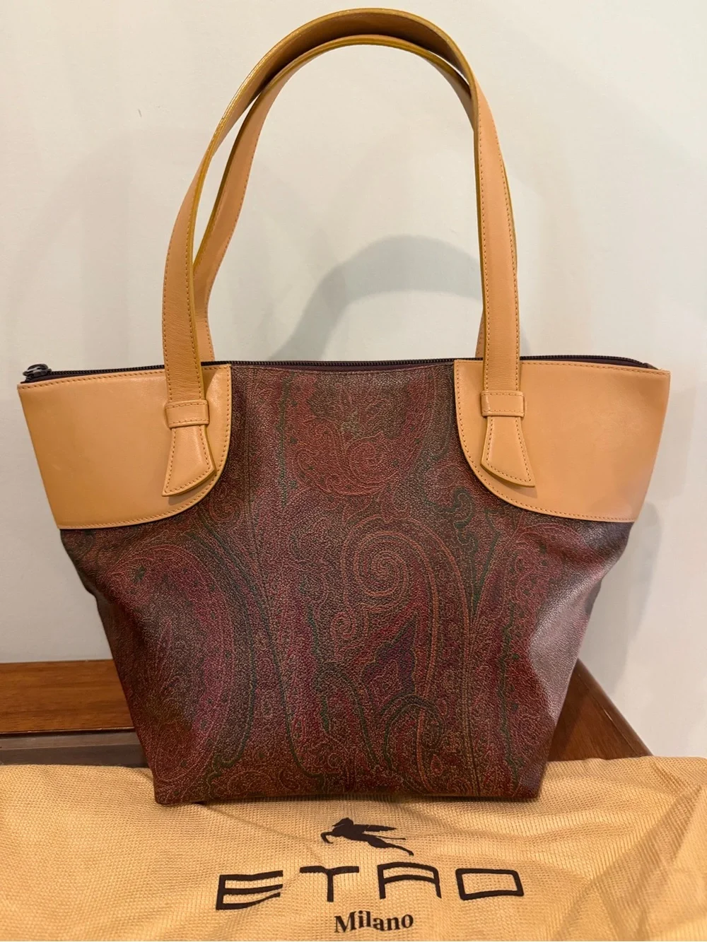 Etro Milano Paisley Coated Canvas Leather Trim Large Tote Original Dust Bag EUC